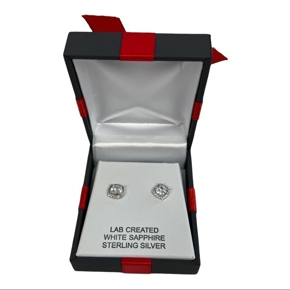 NWT Women’s Earrings Lab Created White Sapphire Sterling Silver Measures 1/4” - Picture 1 of 6